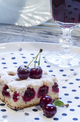 Cherry pie's bars with glass of juice