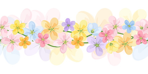 Horizontal seamless background with colorful flowers. Vector.