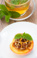 Peach dessert and cup of tea
