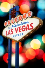 Deurstickers Welkom in het neonreclamebord van Las Vegas © somchaij