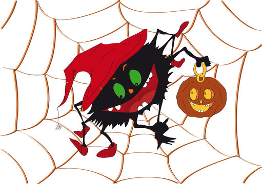 spider and pumpkin celebrating the Halloween on isolated white