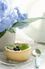 Mini blueberries tart with beautiful flower
