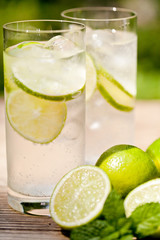 gesundes erfrischungsgetränk mineralwasser mit limetten