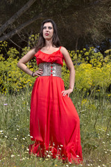 Obraz na płótnie Canvas young woman in a red dress