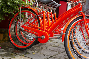 Close up vietnames red bicycle