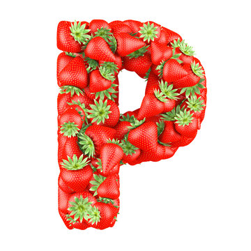Letter - P made of Strawberry. Isolated on a white.