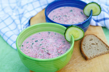 Cold soup with beetroots and cucumber
