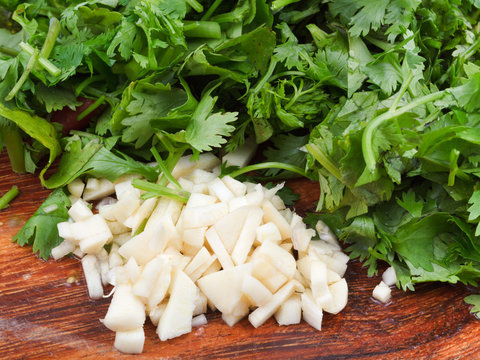 chopped garlic, parsley and cilantro