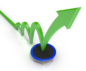 Green arrow on a trampoline