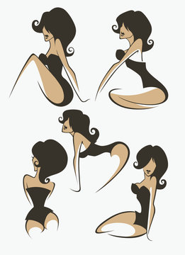 vector collection of cartoon pin up girls in different poses.Sto