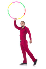 Man doing excecises with hula hoop