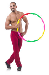 Fototapeta premium Man doing excecises with hula hoop