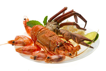 Spiny lobster, shrimps, crab legs  and rice