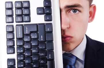 Computer geek nerd in funny concept