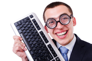 Computer geek nerd in funny concept
