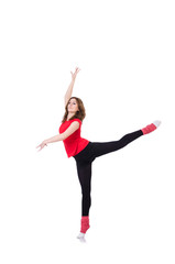 Obraz premium Young gymnast exercising on white
