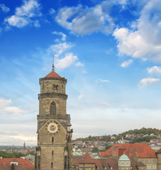 Wonderful sky colors above Stuttgart skyline, Germany