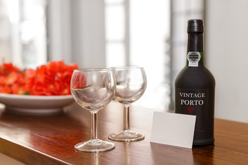 Port Wine Glasses and Bottle