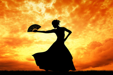 Woman dancing flamenco - obrazy, fototapety, plakaty