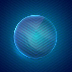 abstract blue background with glass transparent sphere.