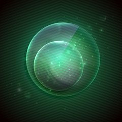 abstract green background with glass transparent sphere.