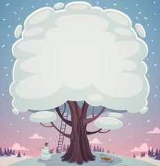 Winter tree background. Vector illustration.