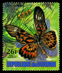 Fototapeta na wymiar BURUNDI - CIRCA 1974 A stamp shows a butterfly