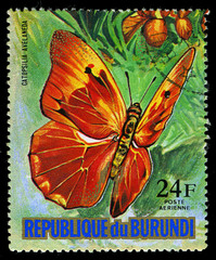 Fototapeta na wymiar BURUNDI - CIRCA 1974 A stamp shows a butterfly
