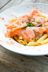 pasta and smoked salmon with tomato