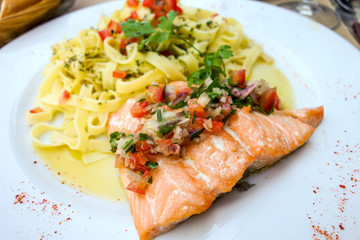 pasta and smoked salmon with tomato