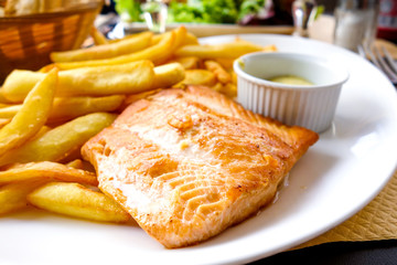 grilled salmon and fries