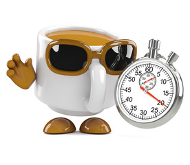 Coffee cup times the event with a stopwatch