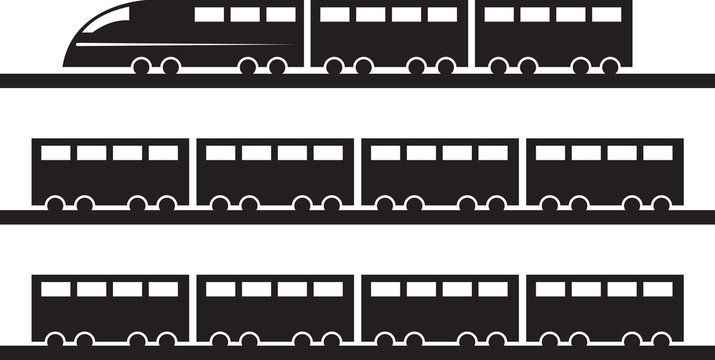 Modern train on tracks silhouette