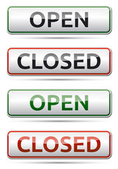 OPEN - CLOSED color board with shadow on white background.