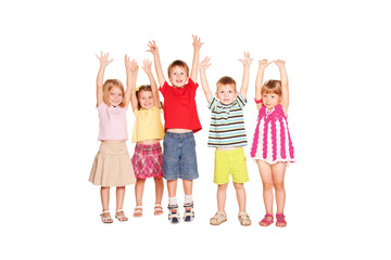 Fototapeta premium Group of children raising their hands up