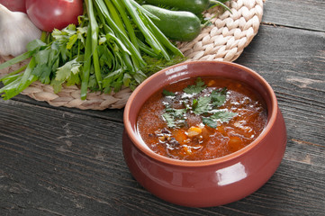 bean soup and fresh ingredients for cooking