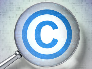 Fototapeta premium Law concept: Copyright with optical glass on digital background