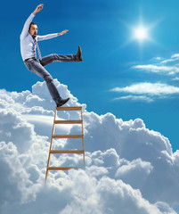 businessman high in the sky falls from the top