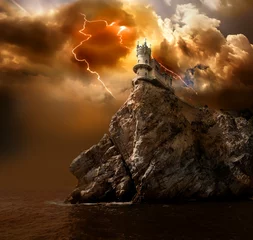 Foto auf Acrylglas Schloss Blitz über der Burg