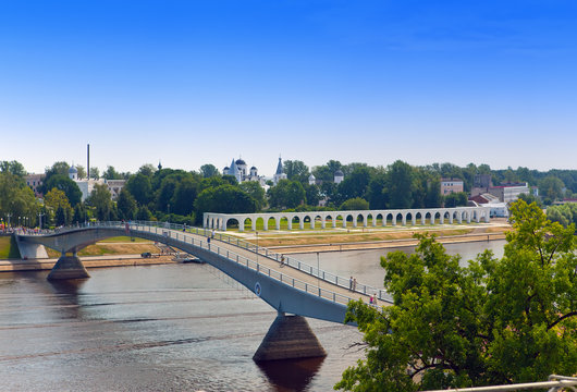 Great Novgorod.bridge through Volkhov and Yaroslavovo dvorishche