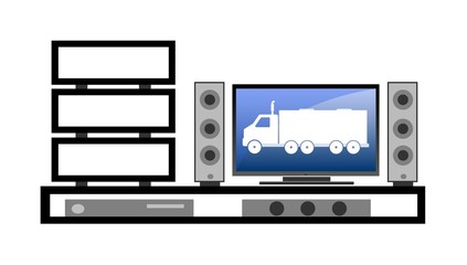 Home cinéma avec un camion sur l'écran de télévision