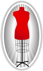 Tailor's Model, female mannequin dress form, red on oval frame