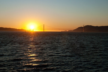 The Golden Gate Bridge in San Francisco during the sunset