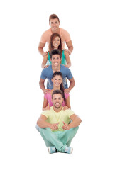 Happy friends with colorful clothes