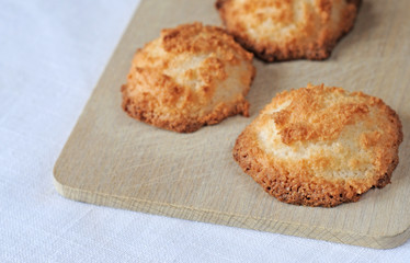 Freshly baked coconut macaroons, shallow dof
