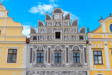 Facade of Renaissance houses in Telc, Czech Republic (a UNESCO w