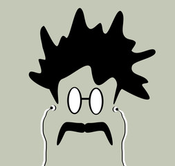 professor with wild hair and earphones