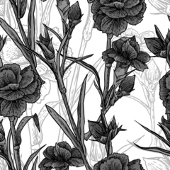 Papier Peint photo Fleurs abstraites Fond floral noir et blanc vintage sans couture