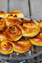 Traditional swedish buns. A saffron bun, in Swedish lussebulle