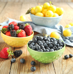 Bowls of berries and fruits